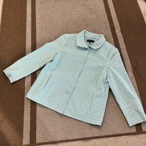 TALBOTS Blue White Striped Jacket Nautical Buttons Cotton Blend LARGE   - 1H1960